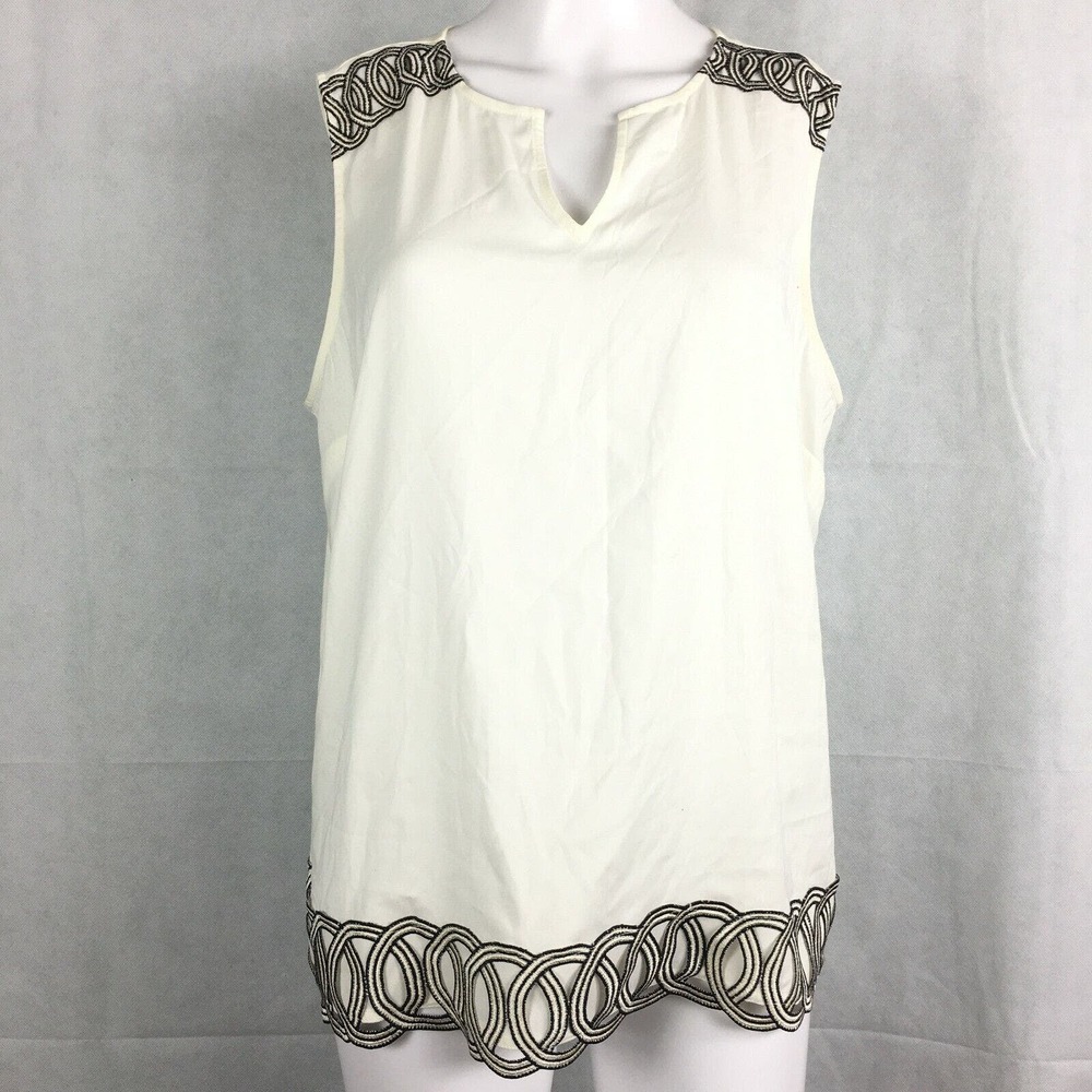 NWT The Limited Shirt Womens Petite PXL Ivory Embroidered Trim‎ Sleeveless Top